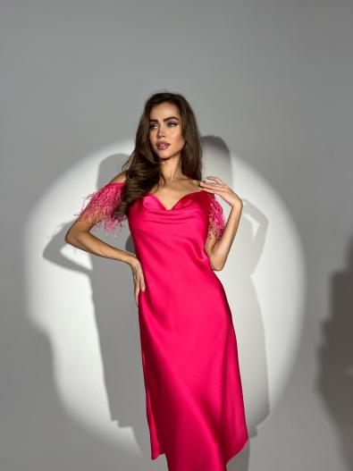 Платье-комбинация с перьями Red MG-SS22-0409